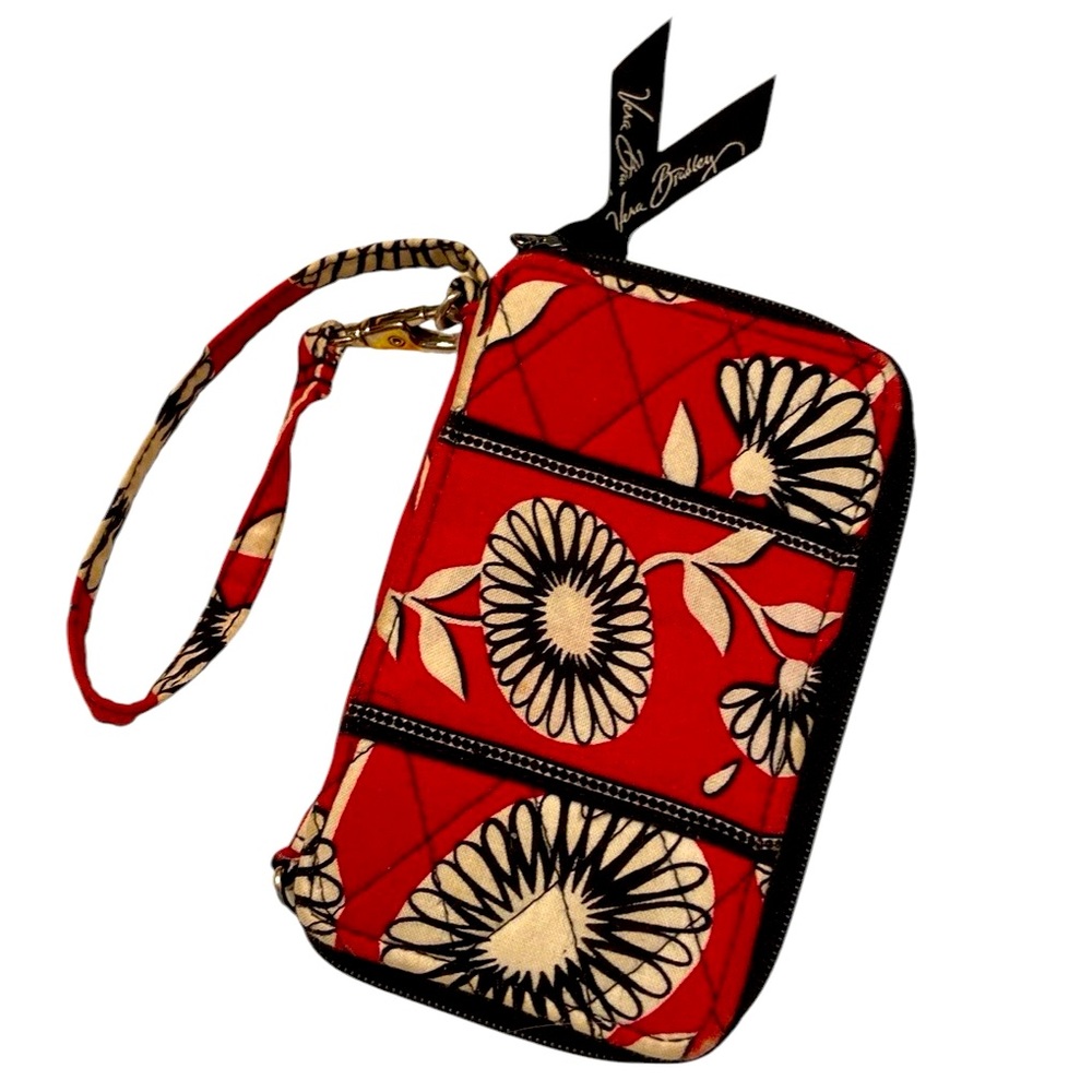 Vera Bradley Wristlet Red White Floral Card Slots Change Bill Slots Snap pocket